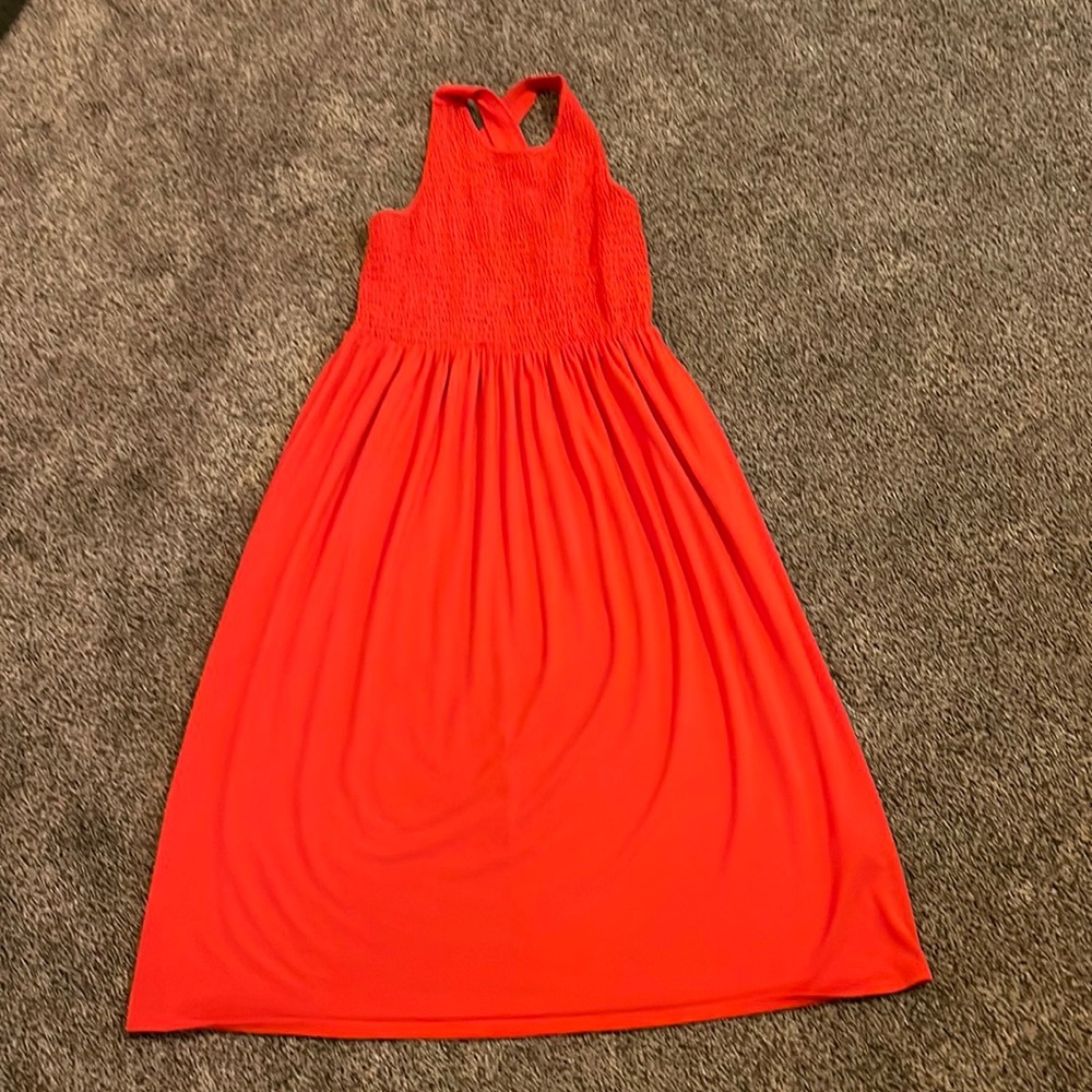 Bp cotton midi cross back dress in red/pink/coral. Size M